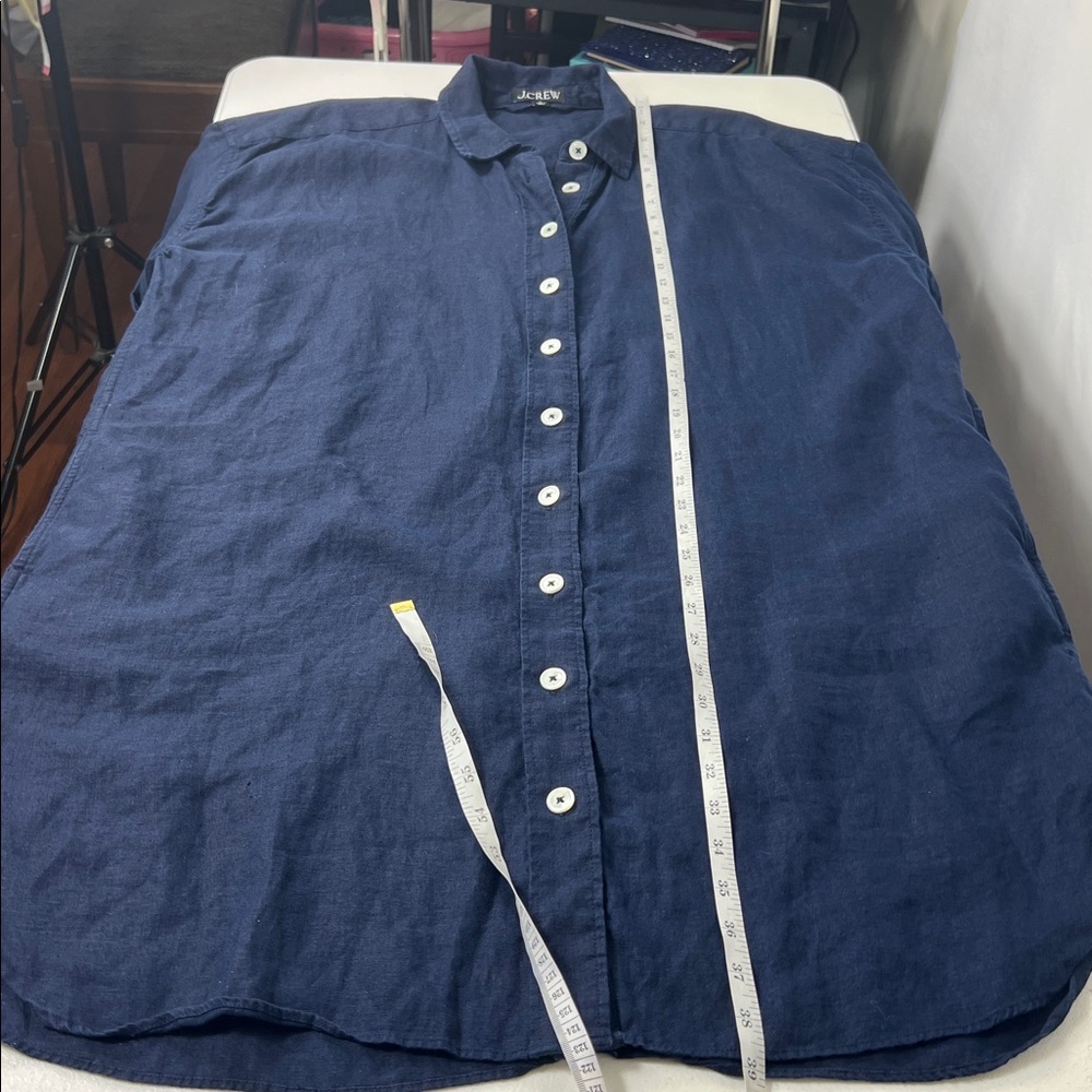 J.CREW Sz L Navy Blue Capitaine 100% Linen Shirtdress EUC Minimalist Summer - Picture 5 of 10